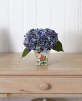 Nearly Natural Blue Hydrangea Artificial Arrangement with Floral Planter