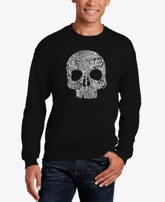 La Pop Art Men's Word Crewneck Flower Skull Sweatshirt