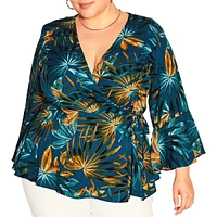 City Chic Women's Island Print Wrap Top