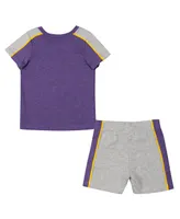 Infant Boys and Girls Boys and Girls Colosseum Purple, Heather Gray Lsu Tigers Norman T-shirt and Shorts Set