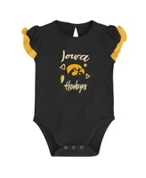 Girls Newborn and Infant Black, Gold Iowa Hawkeyes Too Much Love Two-Piece Bodysuit Set