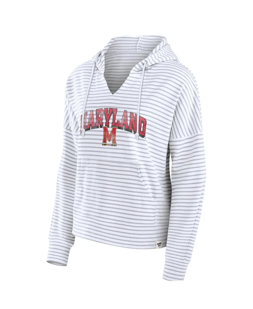 Women's Fanatics White Maryland Terrapins Striped Notch Neck Pullover Hoodie