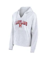 Women's Fanatics White Maryland Terrapins Striped Notch Neck Pullover Hoodie