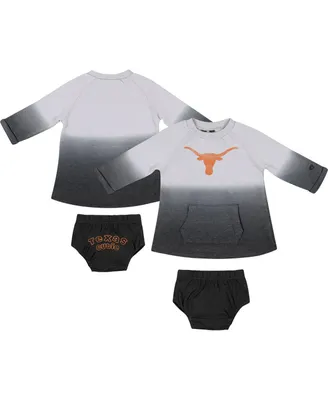 Newborn and Infant Boys and Girls Boys and Girls Colosseum Gray, Black Texas Longhorns Hand in Hand Ombre Dress and Bloomers Set