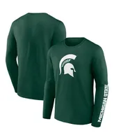 Men's Fanatics Green Michigan State Spartans Double Time 2-Hit Long Sleeve T-shirt