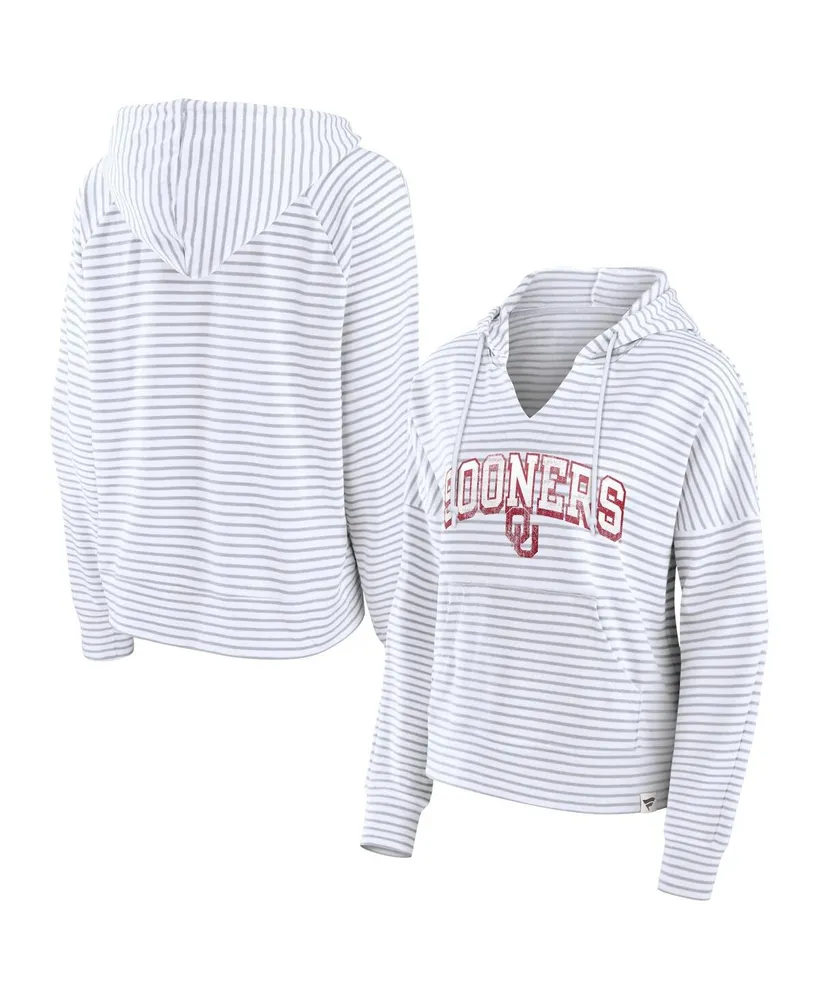 Women's Fanatics White Oklahoma Sooners Striped Notch Neck Pullover Hoodie