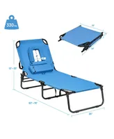 Beach Chaise Lounge Chair with Face Hole Pillows & 5-Position Adjustable Backrest