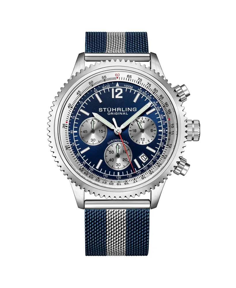 Stuhrling Men's Monaco Blue|Silver-tone Stainless Steel , Blue Dial , 47mm Round Watch