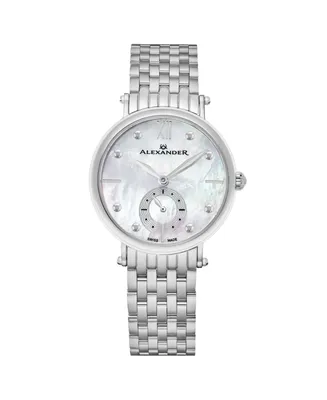 Alexander Women's Roxana Silver-tone Stainless Steel , Mother of Pearl Dial , 34mm Round Watch - Silver