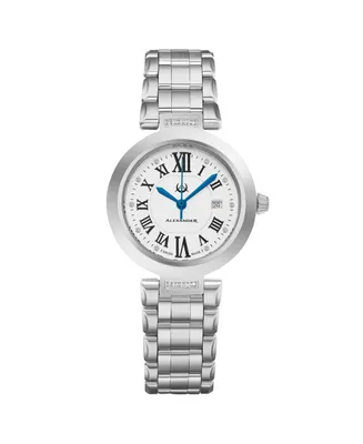 Alexander Ladies Quartz Date Watch with Stainless Steel Case on Stainless Steel Bracelet, Silver Diamond Dial - Silver