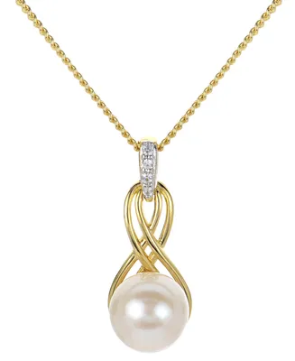 Cultured Freshwater Pearl (8mm) & Lab-Created White Sapphire Accent Twist 18" Pendant Necklace in 14k Gold-Plated Sterling Silver