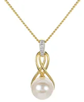 Cultured Freshwater Pearl (8mm) & Lab-Created White Sapphire Accent Twist 18" Pendant Necklace in 14k Gold-Plated Sterling Silver