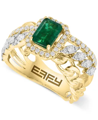 Effy Emerald (7/8 ct. t.w.) & Diamond (5/8 ct. t.w.) Multirow Statement Ring in 14k Gold