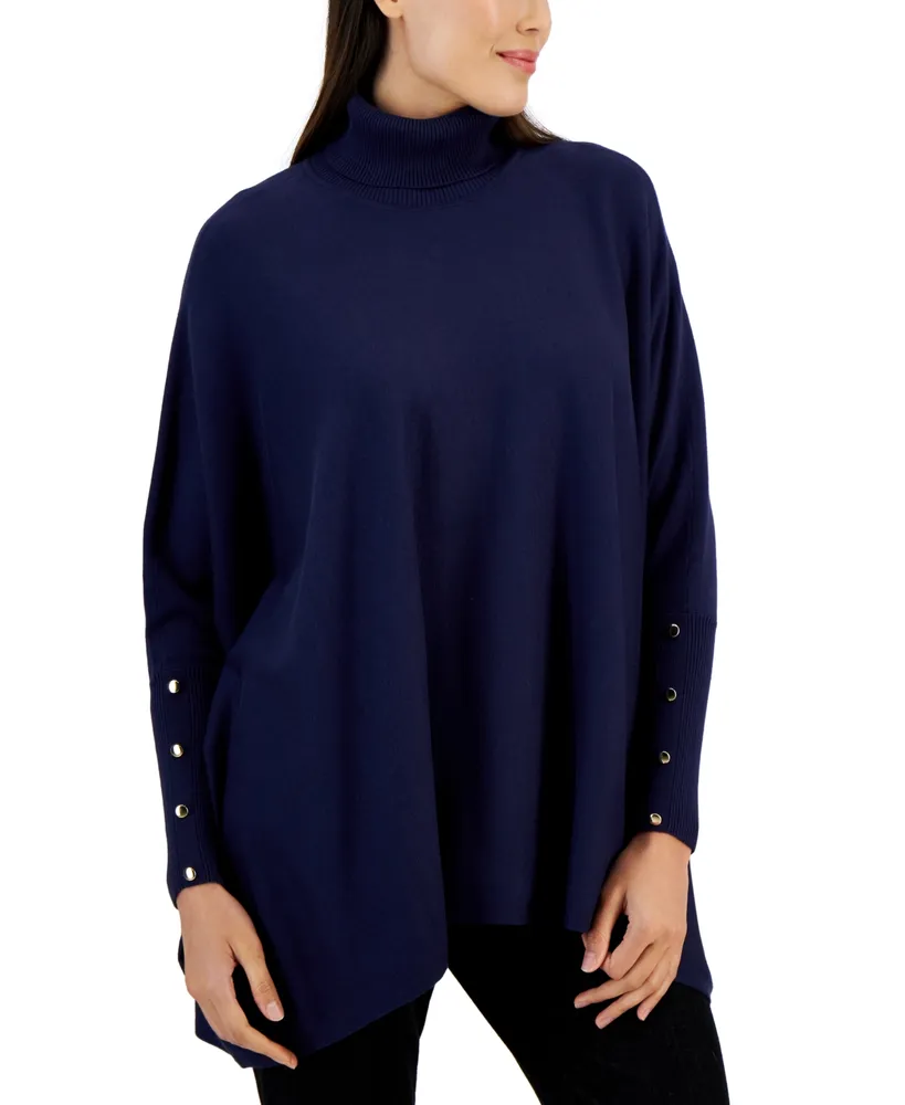 Jm Collection Women's Solid-Color Poncho Turtleneck Sweater, Regular & Petite, Created for Macy's