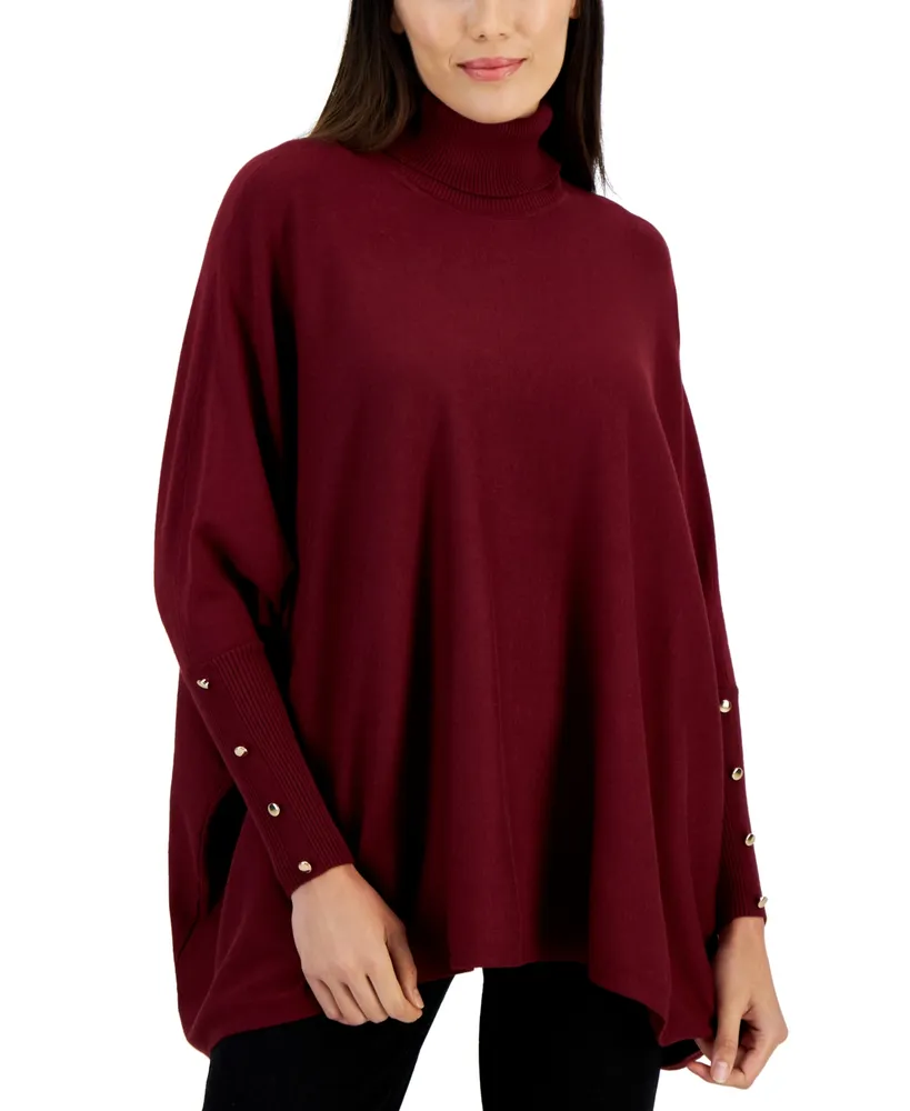 Macy's JM Collection Women's Solid-Color Poncho Turtleneck Sweater
