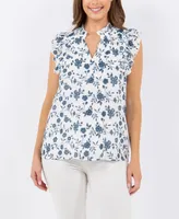 Fever Women's Printed Gauze Flutter Sleeve Top