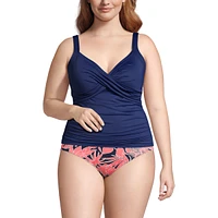 Lands' End Plus Size Tummy Control V-Neck Wrap Underwire Tankini Swimsuit Top