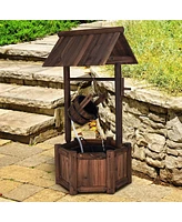 Costway Garden Rustic Wishing Well Water Fountain Wooden Outdoor