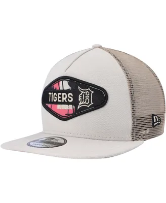 Men's New Era Natural Detroit Tigers Retro Beachin' Patch A-Frame Trucker 9FIFTY Snapback Hat