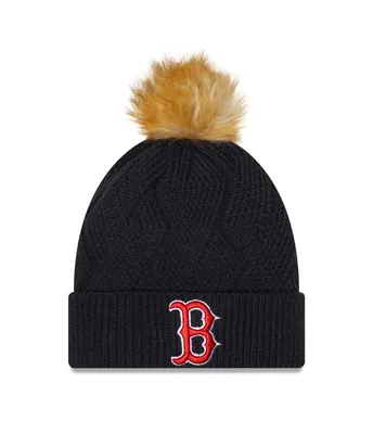 Women's New Era Navy Boston Red Sox Snowy Cuffed Knit Hat with Pom