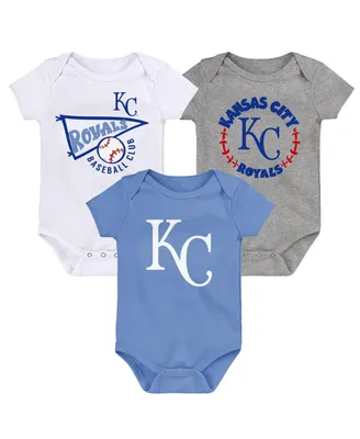 Newborn and Infant Boys Girls Light Blue, White, Heather Gray Kansas City Royals Biggest Little Fan 3-Pack Bodysuit Set