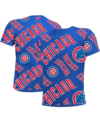 Big Boys and Girls Stitches Royal Chicago Cubs Allover Team T-shirt