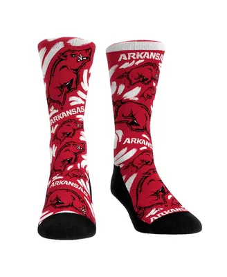 Men's and Women's Rock 'Em Socks Arkansas Razorbacks Allover Logo and Paint Crew Socks