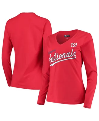 Women's G-iii 4Her by Carl Banks Red Washington Nationals Post Season Long Sleeve T-shirt