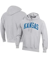 Men's Champion Heathered Gray Kansas Jayhawks Team Arch Reverse Weave Pullover Hoodie