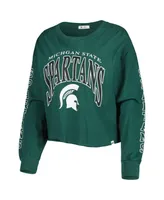 Women's '47 Brand Green Michigan State Spartans Parkway Ii Cropped Long Sleeve T-shirt