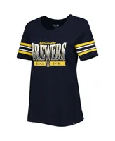 Women's New Era Navy Milwaukee Brewers Team Stripe T-shirt