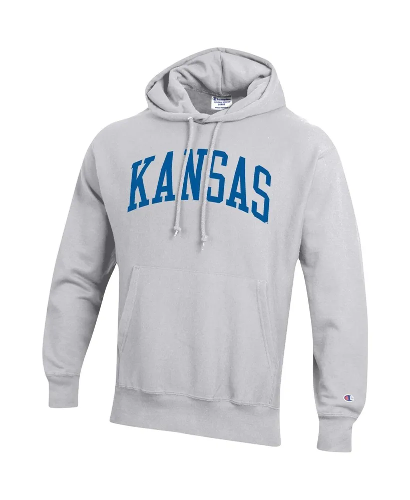 Men's Champion Heathered Gray Kansas Jayhawks Team Arch Reverse Weave Pullover Hoodie