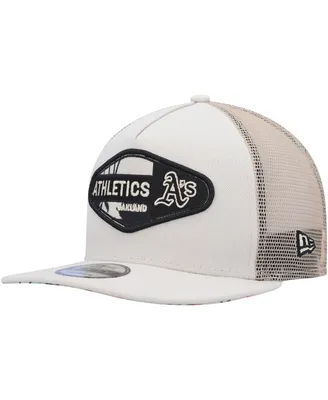 Men's New Era Natural Oakland Athletics Retro Beachin' Patch A-Frame Trucker 9FIFTY Snapback Hat