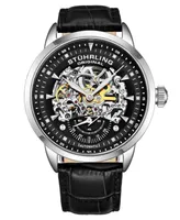 Stuhrling Men's Legacy Black Leather, Black Dial, 44mm Round Watch