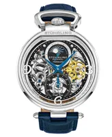 Stuhrling Men's Legacy Blue Leather, Black Dial, 46mm Round Watch