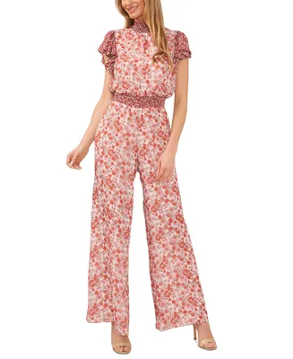 CeCe Women's Floral-Print Flutter-Sleeve Jumpsuit