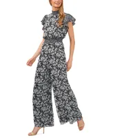 CeCe Women's Floral-Print Flutter-Sleeve Jumpsuit