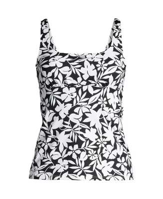 Lands' End Women's Mastectomy Chlorine Resistant Square Neck Tankini Swimsuit Top Adjustable Straps