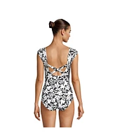 Lands' End Women's Long Tummy Control Cap Sleeve X-Back One Piece Swimsuit