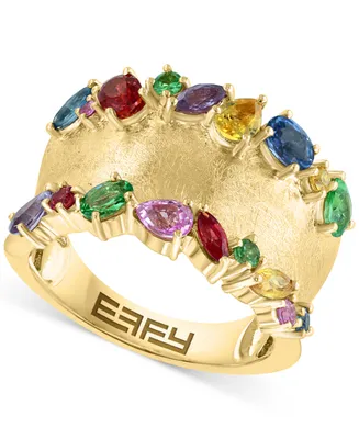 Effy Multi-Sapphire (1-5/8 ct. t.w.) & Tsavorite (1/3 ct. t.w.) Textured Wide Width Statement Ring in 14k Gold