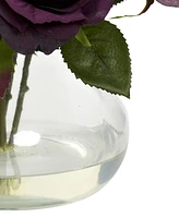 Nearly Natural Purple Rose Artificial Arrangement with Vase
