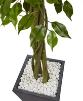 Nearly Natural 6.5' Ficus Uv-Resistant Indoor/Outdoor Artificial Tree in Slate-Tone Clay Planter