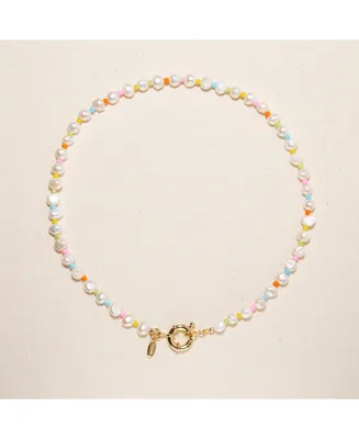 Joey Baby 18K Gold Freshwater Pearls and Pastel Rainbow Beads - Sakura Necklace 17" For Women