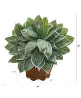 Nearly Natural 18in. Silver Aglaonema Artificial Plant in Decorative Planter Real Touch