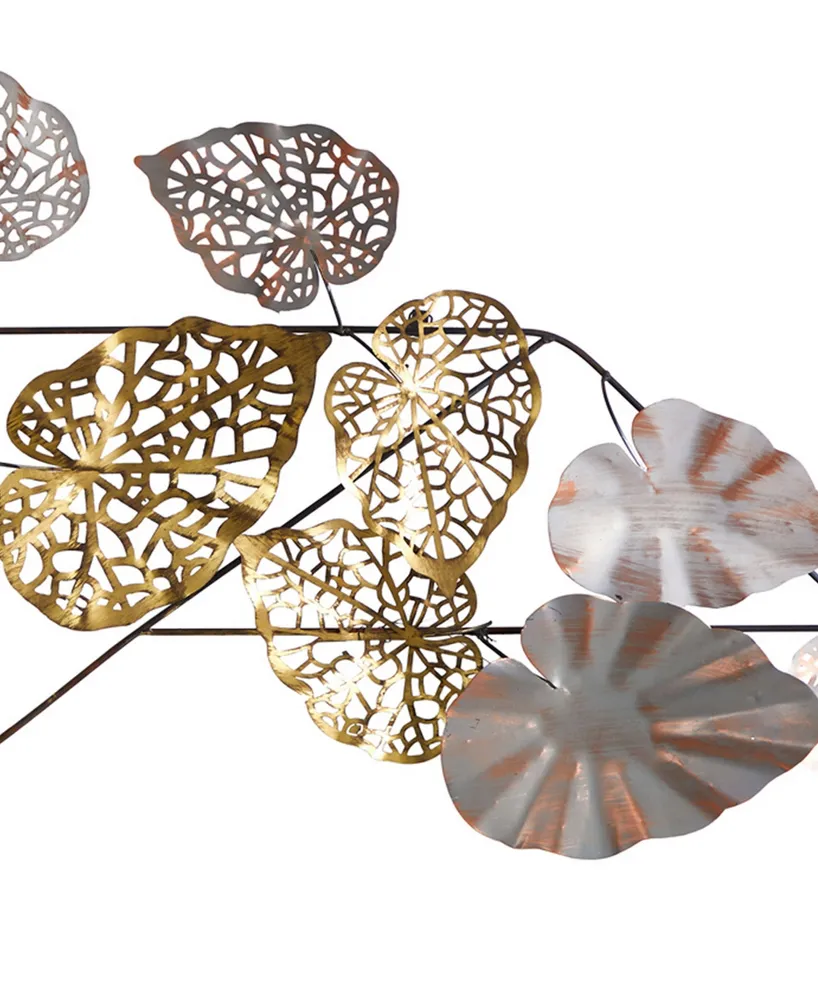Scattered Leaves Wall Art Decor, 5.5' x 2' - Silver-Tone, Gold