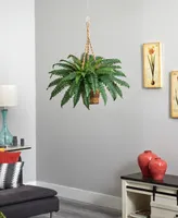 Nearly Natural Boston Fern Artificial Plant Hanging Basket