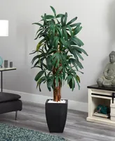 Nearly Natural 5.5' Raphis Palm Artificial Tree in Black Planter