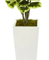 Nearly Natural Variegated Rubber Leaf Artificial Plant in White Tower Vase