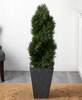 Nearly Natural 4' Cypress Double Spiral Topiary Artificial Tree in Slate Planter Uv Resistant