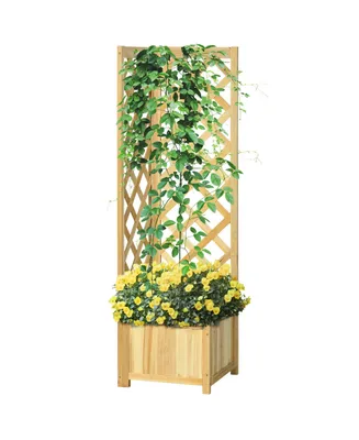 Outsunny Wooden Planter with Trellis, Rustic Corner Raised Garden Bed for Vine Climbing and Vegetables, Herbs, and Flowers Growing, Backyard, Patio, D